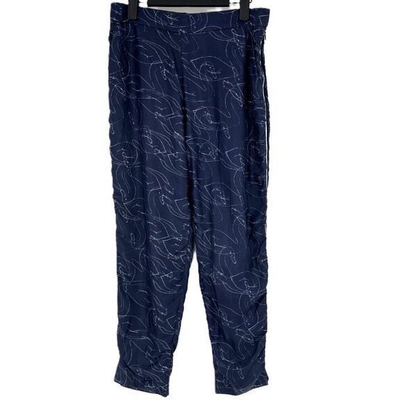 Victoria Beckham Cropped Pyjama Silk Trousers Abstract Swan Print Navy 4 - Picture 2 of 10